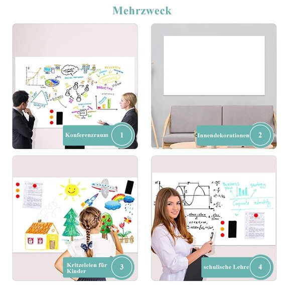 Warasee Whiteboard Magnetisch Folie, 60 * 100cm Magnettafel Selbstklebend, Magnetfolie Weiß Abwischbare, a3/a4 Leicht Zugeschnitten, für Startseite Schule, mit Markers & Schwamm & Magnetes