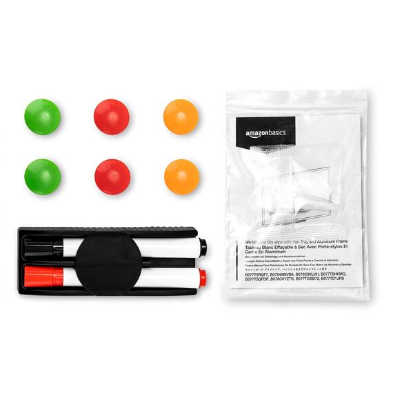 Amazon Basics Magnetisches Whiteboard mit Stiftablage und Aluminiumleisten, trocken abwischbar, 150 cm x 100 cm (B x H), Weiß