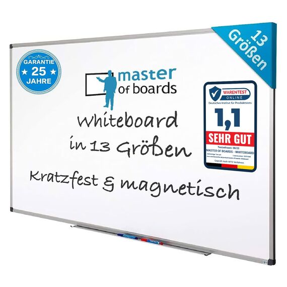 MOB Magnetisches Whiteboard 110x80cm mit Alurahmen und abnehmbare Stiftablage für Büro, Heim und Schule, Magnettafel kratzfest und trocken abwischbar | Magentboard in Hoch- oder Querformat