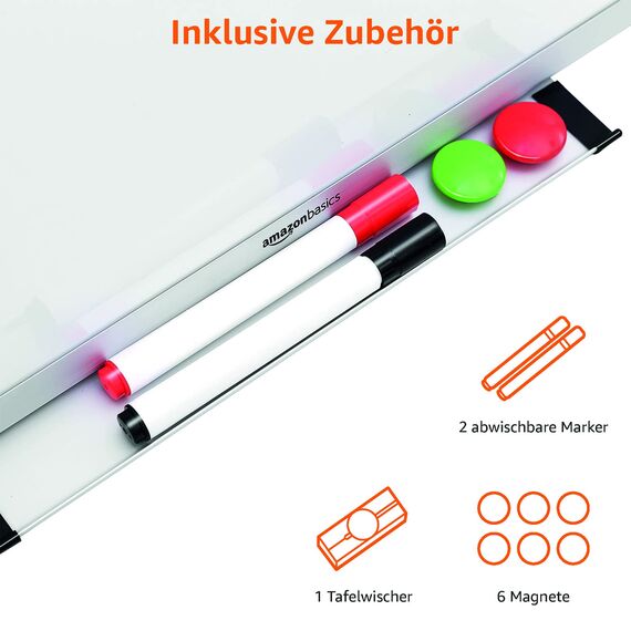 Amazon Basics Magnetisches Whiteboard mit Stiftablage und Aluminiumleisten, trocken abwischbar, 240 cm x 120 cm (B x H), Weiß