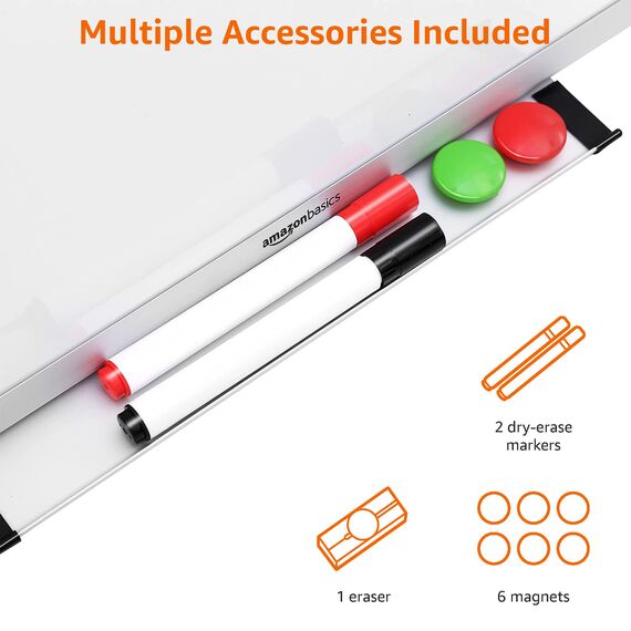 Amazon Basics Magnetisches Whiteboard mit Stiftablage und Aluminiumleisten, trocken abwischbar, 150 cm x 100 cm (B x H), Weiß