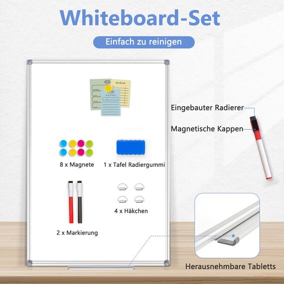 DOLLAR BOSS Magnetisches Whiteboard, 88X118CM Magnettafel Magnetpinnwand mit 2 Whiteboard Stifte, 8 Magnete and 1 White board Radiergummi, für Schule & Haus und Büro, aufhängen, keine Bohrung