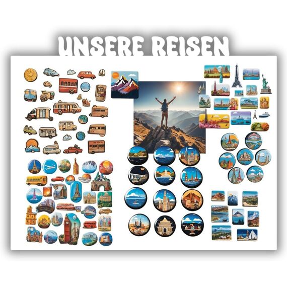 Anwicar Magnettafel Unsere Reisen - Horizontal 55x80 cm magnetische Pinnwand aus Stahl - ideal für Reise - Magnete und Erinnerungen - beschreibbare Magnettafel - inkl. Montageset - Weiß