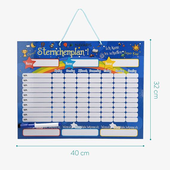 Navaris abwischbare Belohnungstafel magnetisch 40x32cm - Kinder Aufgaben Tafel - Magnettafel inkl. 250 Sternchen Magnete Stift - Sterne Aufgabenplan