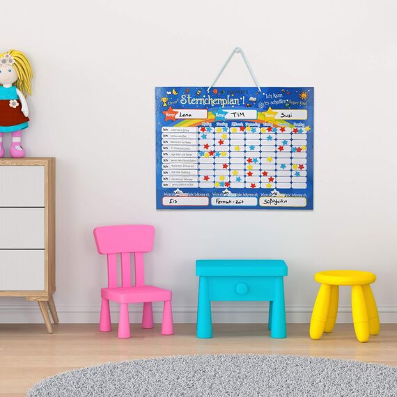 Navaris abwischbare Belohnungstafel magnetisch 40x32cm - Kinder Aufgaben Tafel - Magnettafel inkl. 250 Sternchen Magnete Stift - Sterne Aufgabenplan