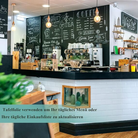 Warasee Tafelfolie Magnetisch Selbstklebend, 90 * 180cm Magnetfolie Selbstklebend Schwarz, Abwischbar Kreidefolie, Magnettafel für glatten Oberflächen in Schule Büro Haus, mit Kreidemarkern & Tuche