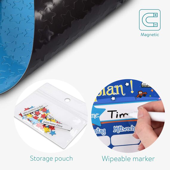 Navaris abwischbare Belohnungstafel magnetisch 40x32cm - Kinder Aufgaben Tafel - Magnettafel inkl. 250 Sternchen Magnete Stift - Sterne Aufgabenplan