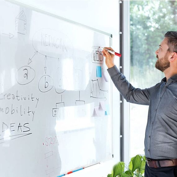 MOB Magnetisches Whiteboard 115x85cm mit Alurahmen und abnehmbare Stiftablage für Büro, Heim und Schule, Magnettafel kratzfest und trocken abwischbar | Magentboard in Hoch- oder Querformat