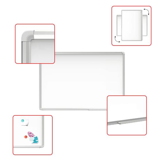 Allboards, magnetisches Whiteboard mit Expo-Alurahmen, trocken abwischbar und beschreibbar, wandmontierbar, 170 x 100 cm.