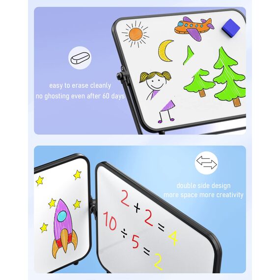 Nicpro Trockenlöschung Kleines Whiteboard A3 mit Ständer, Doppelseitiges Magnetische Desktop Schreibtafel mit 8 Stiften, 4 Magnet, Schwamm, für Studenten, Klassenzimmer, Büro(30 x 40 cm)