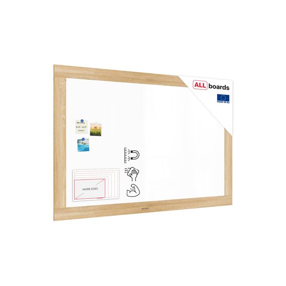 ALLboards Magnetisches Whiteboard, trocken abwischbar PREMIUM 150x100 cm, massiver Rahmen im Eichendesign