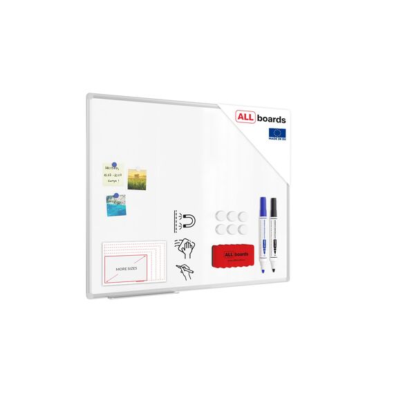 Allboards, magnetisches Whiteboard mit Expo-Alurahmen, trocken abwischbar und beschreibbar, wandmontierbar, 100 x 80 cm.