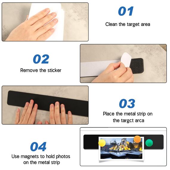 Magnettafel Magnettafeln Memotafel 30 x 5 cm Schwarz Selbstklebend Magnetleisten Magnetboard mit 12 Farben Magnete für Büro Fotowand