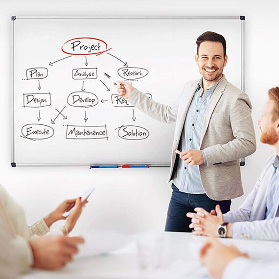 MOB Magnetisches Whiteboard 240x120cm mit Alurahmen und abnehmbare Stiftablage für Büro, Heim und Schule, Magnettafel kratzfest und trocken abwischbar | Magentboard in Hoch- oder Querformat