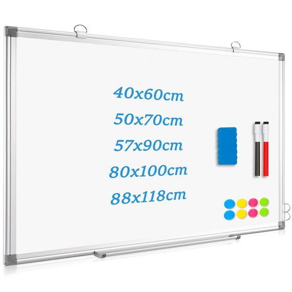 QUEENLINK Whiteboard Magnetisch, Magnettafel mit Aluminiumrahmen,88x118cm Magnetwand White Board mit Stiftablage und Haken