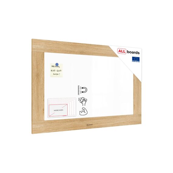 ALLboards Magnetisches Whiteboard, trocken abwischbar PREMIUM 90x60 cm, massiver Rahmen im Eichendesign