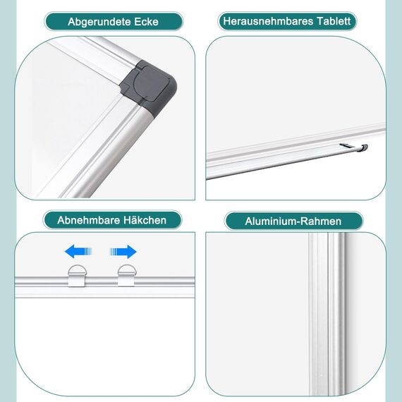 QUEENLINK Magnetisch Whiteboard, 57x90cm, Magnettafel mit Aluminiumrahmen, Magnetwand White Board mit Stiftablage und Haken