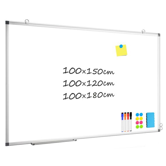 QUEENLINK Whiteboard 120×180cm Whiteboard Magnetisch, Magnettafel mit Aluminiumrahmen, Magnetwand White Board mit Stiftablage und Haken