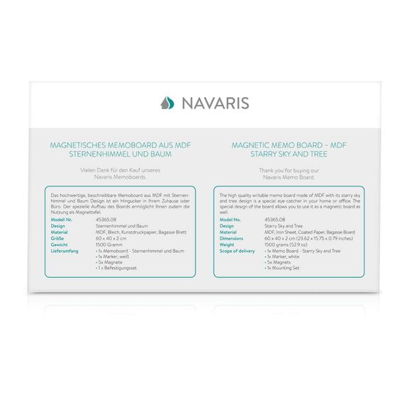 Navaris Magnettafel Magnetpinnwand Memoboard zum Beschriften - 60x40 cm Notiztafel div. Designs - Tafel abwaschbar mit Halterung Magneten Stift