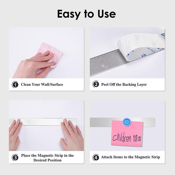 Magnettafeln, 6 Stück Selbstklebend Magnetleiste aus Edelstahl mit 16 Starke Magnete, 30 × 3 cm Pinnwand Magnetisch für Büro Küche Fotos Dokumente Kühlschrank