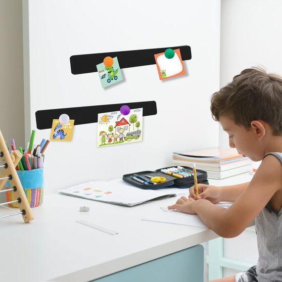 Magnettafel Magnettafeln Memotafel 30 x 5 cm Schwarz Selbstklebend Magnetleisten Magnetboard mit 12 Farben Magnete für Büro Fotowand