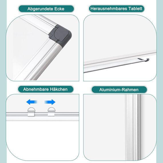 QUEENLINK Whiteboard 100×150cm Whiteboard Magnetisch, Magnettafel mit Aluminiumrahmen, Magnetwand White Board mit Stiftablage und Haken