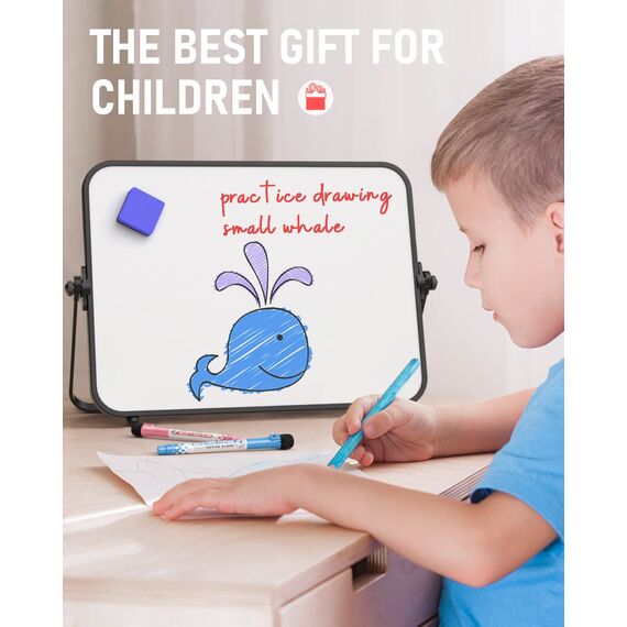 Nicpro Trockenlöschung Kleines Whiteboard A3 mit Ständer, Doppelseitiges Magnetische Desktop Schreibtafel mit 8 Stiften, 4 Magnet, Schwamm, für Studenten, Klassenzimmer, Büro(30 x 40 cm)