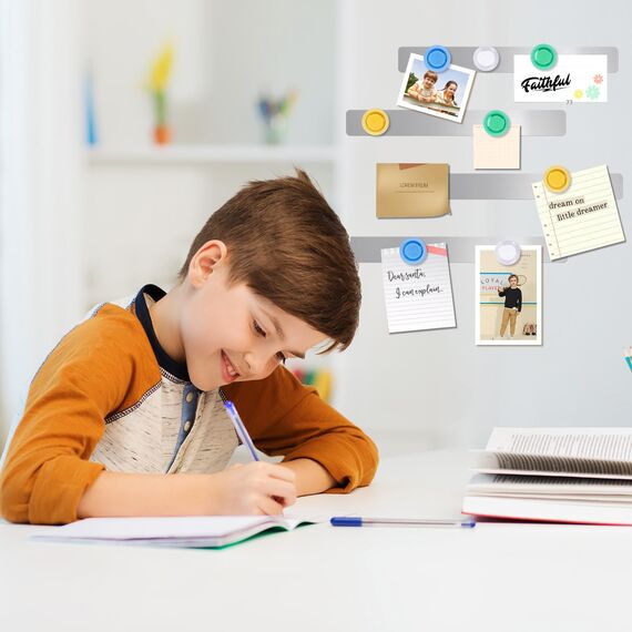 Magnettafeln, 6 Stück Selbstklebend Magnetleiste aus Edelstahl mit 16 Starke Magnete, 30 × 3 cm Pinnwand Magnetisch für Büro Küche Fotos Dokumente Kühlschrank