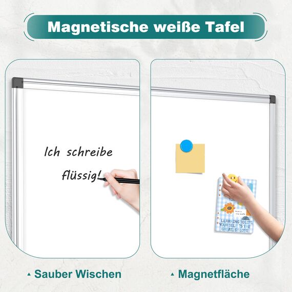 QUEENLINK Whiteboard Magnetisch, Magnettafel mit Aluminiumrahmen, 80×100cm Magnetwand White Board mit Stiftablage und Haken