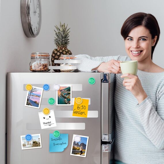 Magnettafeln, 6 Stück Selbstklebend Magnetleiste aus Edelstahl mit 16 Starke Magnete, 30 × 3 cm Pinnwand Magnetisch für Büro Küche Fotos Dokumente Kühlschrank