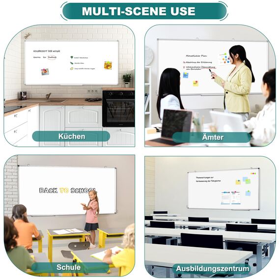 QUEENLINK Whiteboard 100×180cm Whiteboard Magnetisch, Magnettafel mit Aluminiumrahmen, Magnetwand White Board mit Stiftablage und Haken
