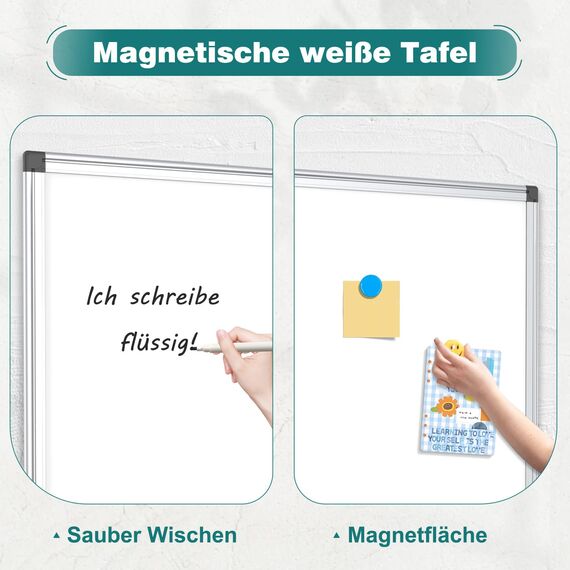 QUEENLINK Whiteboard 120×180cm Whiteboard Magnetisch, Magnettafel mit Aluminiumrahmen, Magnetwand White Board mit Stiftablage und Haken