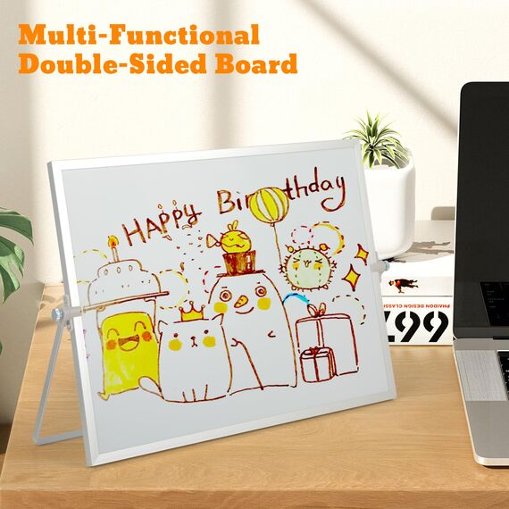 Magnetisches Whiteboard, Beidseitige Magnettafel Weiß mit Ständer, Kleine Desktop Schreibtafel 30x40cm, Whiteboard mit Ständer, Abwischbar & Vielseitig Verwendbar für Zuhause und Büro