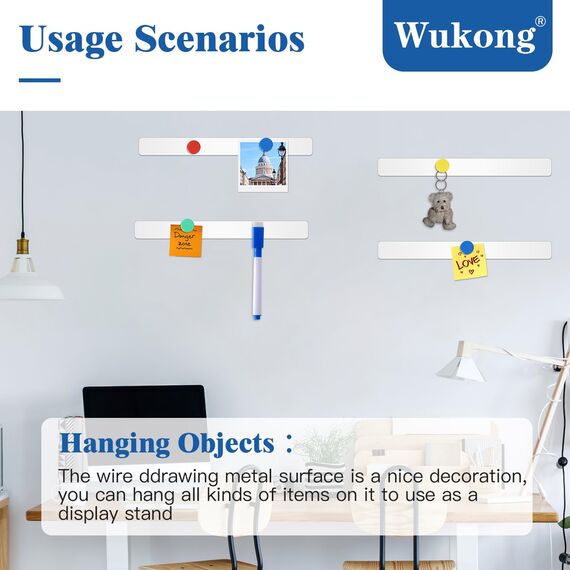 Wukong 4 Stück Magnettafel Memotafel, 30x3cm Weiß Selbstklebend Magnetleisten mit 16 Stück Runden Starke Magnete für Büro, Pinnwand, Fotowand, Dokumente und Kühlschrank