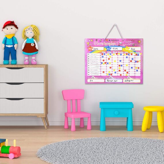 Navaris abwischbare Belohnungstafel magnetisch 40x32cm - Kinder Aufgaben Tafel - Magnettafel inkl. 250 Sternchen Magnete Stift - Sterne Aufgabenplan