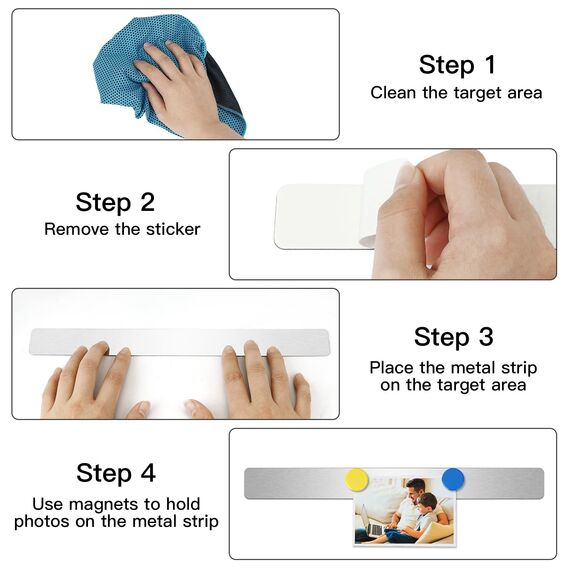 Wukong 6 Stück Magnettafel Memotafel, 30x3cm Silber Selbstklebend Magnetleisten mit 16 Starke Magnete für Büro, Pinnwand, Fotowand, Dokumente und Kühlschrank