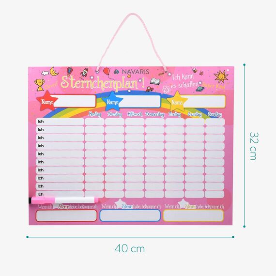 Navaris abwischbare Belohnungstafel magnetisch 40x32cm - Kinder Aufgaben Tafel - Magnettafel inkl. 250 Sternchen Magnete Stift - Sterne Aufgabenplan