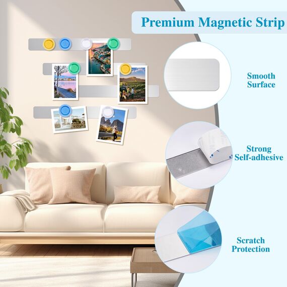 Magnettafeln, 6 Stück Selbstklebend Magnetleiste aus Edelstahl mit 16 Starke Magnete, 30 × 3 cm Pinnwand Magnetisch für Büro Küche Fotos Dokumente Kühlschrank