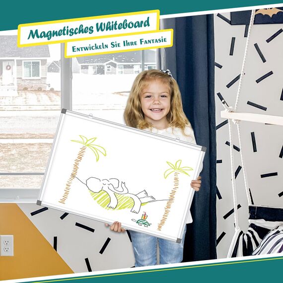 QUEENLINK Magnetisch Whiteboard, 57x90cm, Magnettafel mit Aluminiumrahmen, Magnetwand White Board mit Stiftablage und Haken