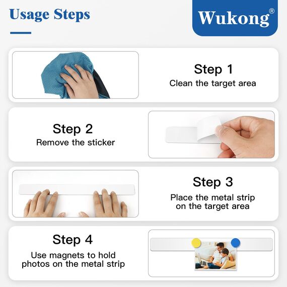 Wukong 10 Stück Magnettafel Memotafel, 30x3cm Weiß Selbstklebend Magnetleisten mit 32 Stück Runden Starke Magnete für Büro, Pinnwand, Fotowand, Dokumente und Kühlschrank