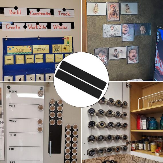 Magnettafel Magnettafeln Memotafel 30 x 5 cm Schwarz Selbstklebend Magnetleisten Magnetboard mit 12 Farben Magnete für Büro Fotowand