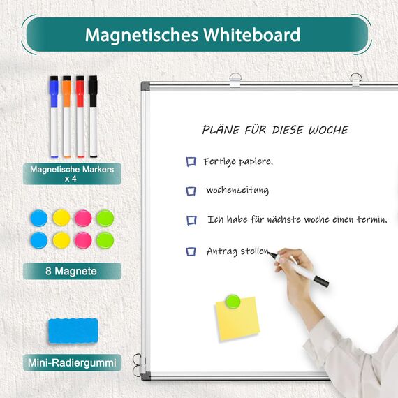 QUEENLINK Whiteboard 100×180cm Whiteboard Magnetisch, Magnettafel mit Aluminiumrahmen, Magnetwand White Board mit Stiftablage und Haken