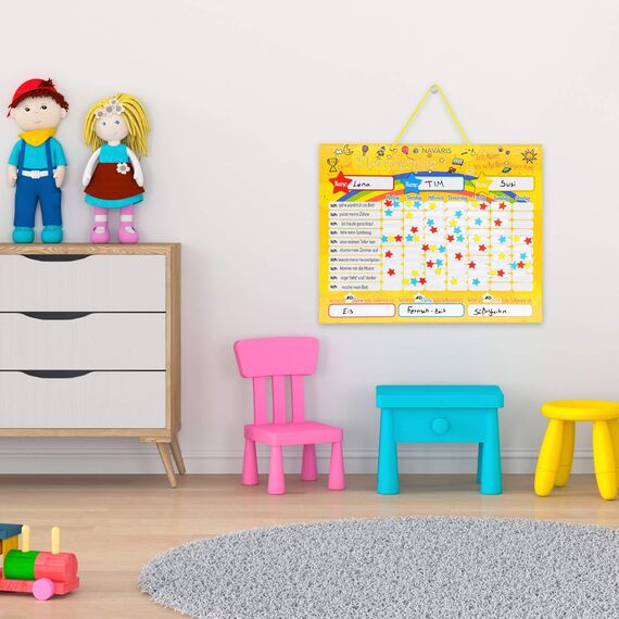 Navaris abwischbare Belohnungstafel magnetisch 40x32cm - Kinder Aufgaben Tafel - Magnettafel inkl. 250 Sternchen Magnete Stift - Sterne Aufgabenplan
