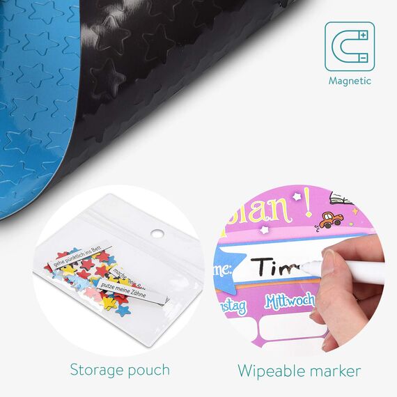 Navaris abwischbare Belohnungstafel magnetisch 40x32cm - Kinder Aufgaben Tafel - Magnettafel inkl. 250 Sternchen Magnete Stift - Sterne Aufgabenplan