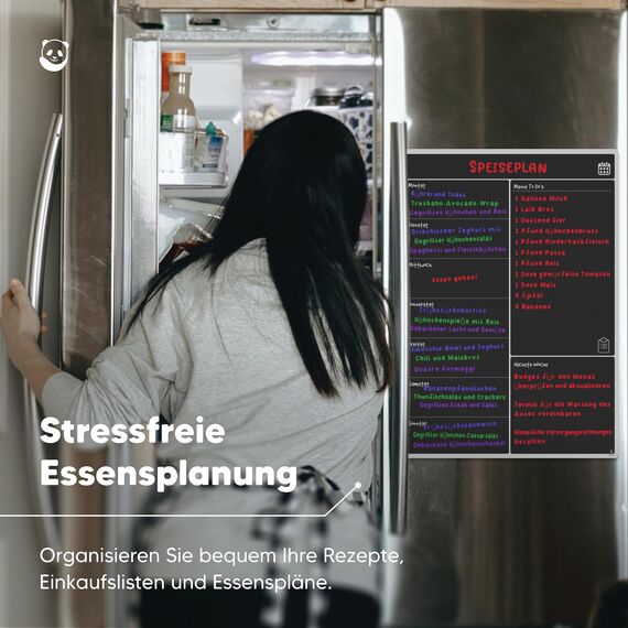 Smart Panda Magnetisches Schwarzes Whiteboard für den Kühlschrank – perfekt zur Planung der wöchentlichen Mahlzeiten, als Einkaufsliste für die ganze Familie – geeignet für Notizen, abwischbar