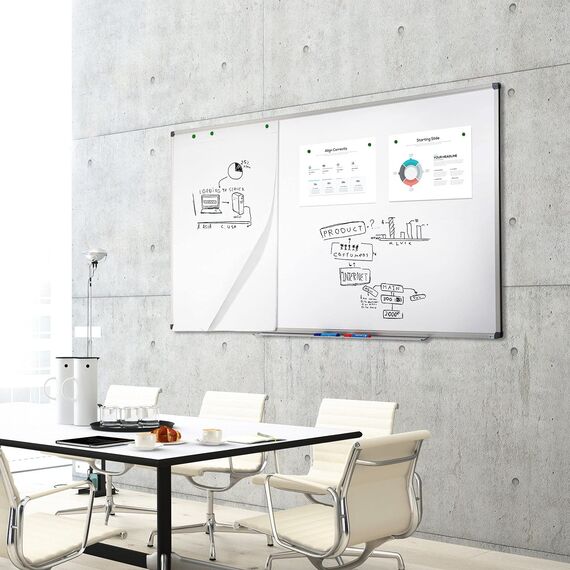 MOB Magnetisches Whiteboard 240x120cm mit Alurahmen und abnehmbare Stiftablage für Büro, Heim und Schule, Magnettafel kratzfest und trocken abwischbar | Magentboard in Hoch- oder Querformat
