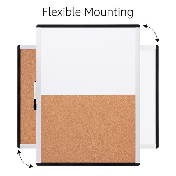 Amazon Basics Rechteckig Magnetisches Whiteboard, Doppel-Pinnwand, Kunststoff / Aluminiumrahmen, trocken abwischbar, 58 x 43 cm, Weiß, Gelb