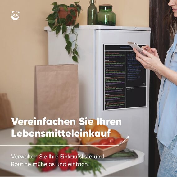 Smart Panda Magnetisches Schwarzes Whiteboard für den Kühlschrank – perfekt zur Planung der wöchentlichen Mahlzeiten, als Einkaufsliste für die ganze Familie – geeignet für Notizen, abwischbar