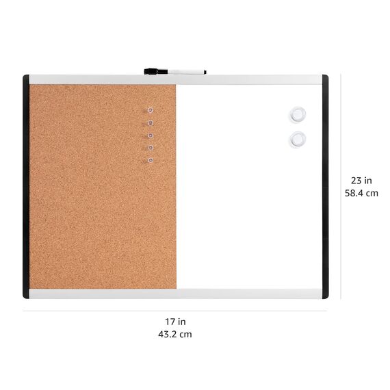 Amazon Basics Rechteckig Magnetisches Whiteboard, Doppel-Pinnwand, Kunststoff / Aluminiumrahmen, trocken abwischbar, 58 x 43 cm, Weiß, Gelb