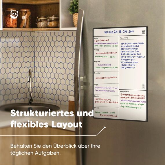 A4 Wochenplaner Abwischbar, Magnettafel Küche von SmartPanda - Wochenplaner Magnetisch, Magnettafel Kühlschrank und Whiteboard - Magnetisches Whiteboard für Familie, auf Deutsch
